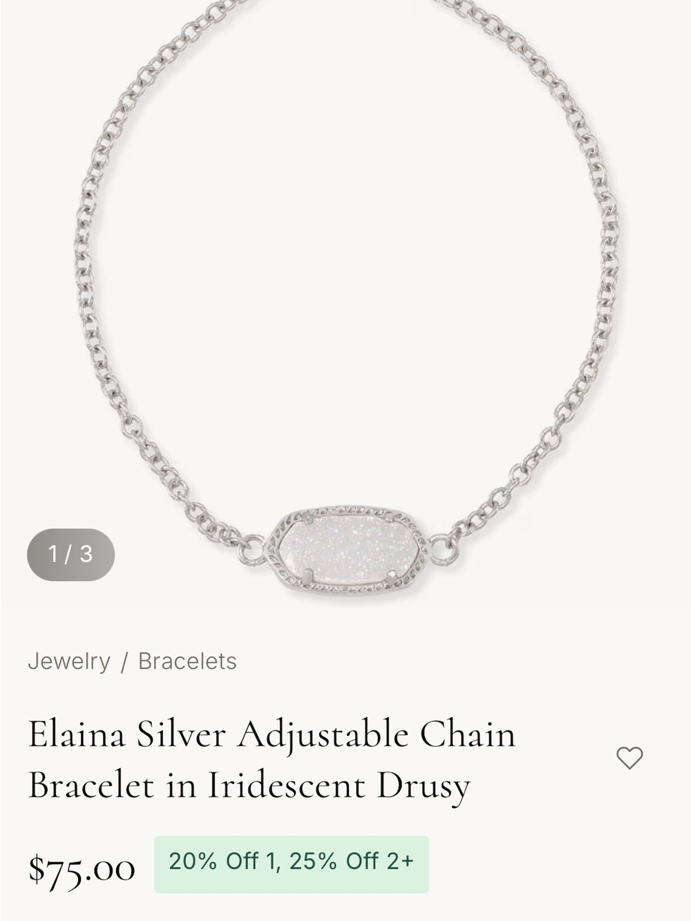 Kendra Scott Silver Bracelet with Iridescent White Drusy